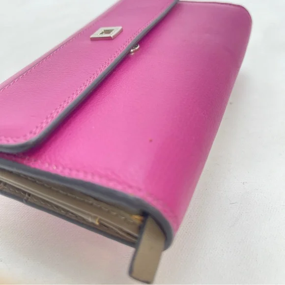 Lodis Fuchsia Pink Leather Long Wallet Continental Fold-Over Design - Picture 10 of 15